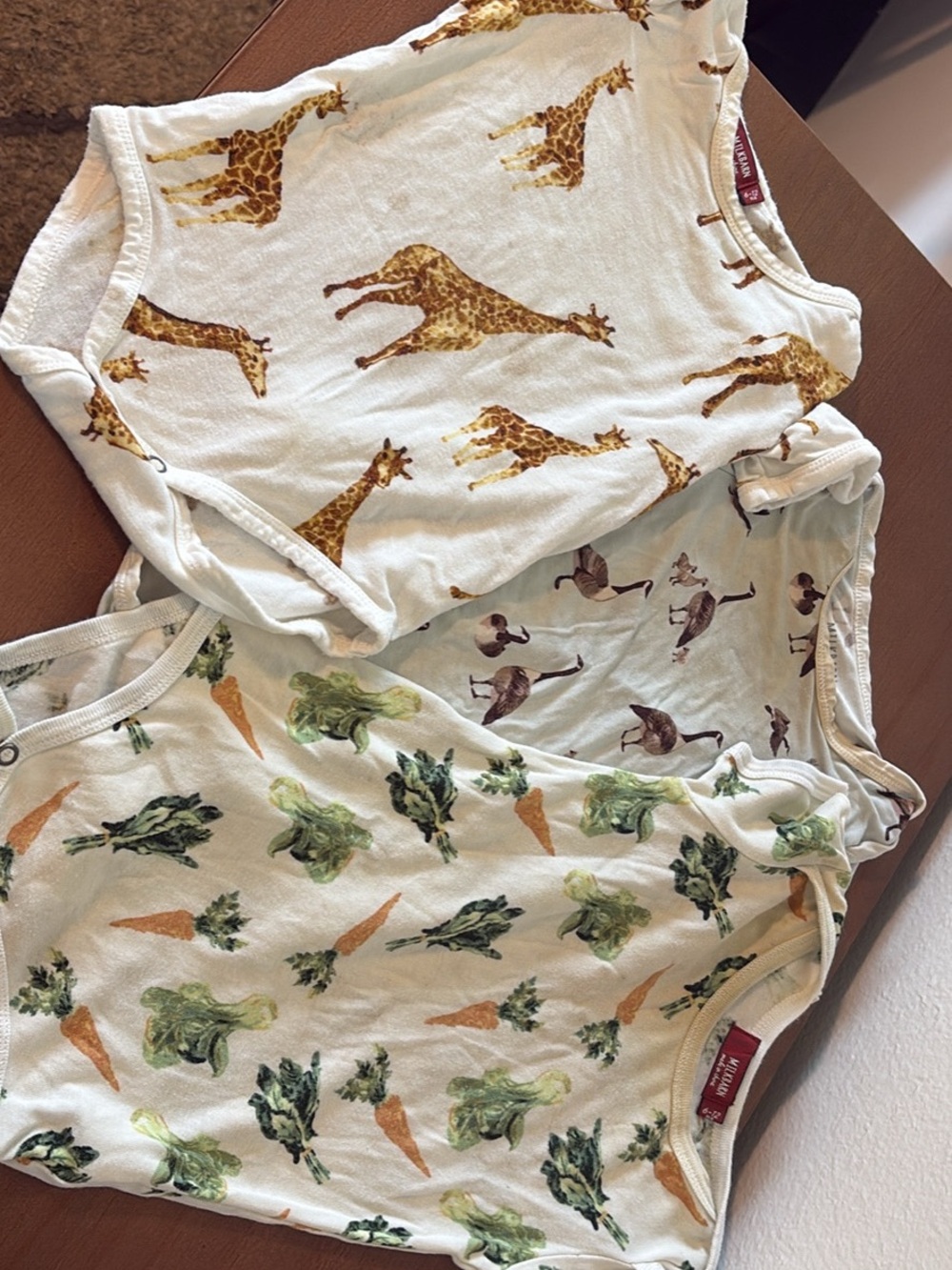 Milkbarn White One-Piece Bodysuits with Giraffe, Veggie & Flamingo Prints